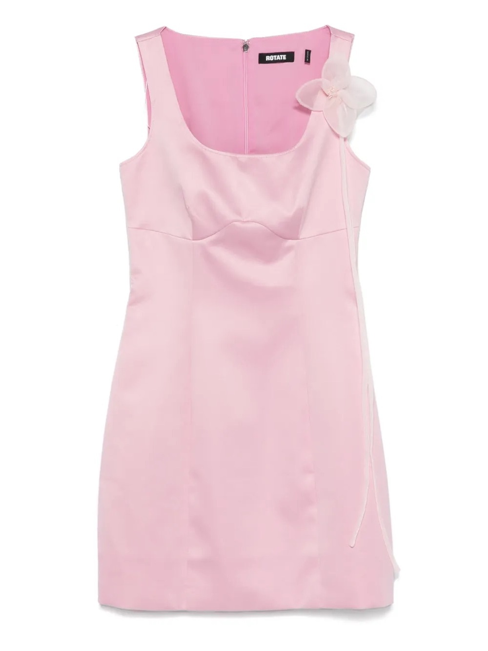 Rotate floral-appliqué pink satin minidress NEW WITH TAGS